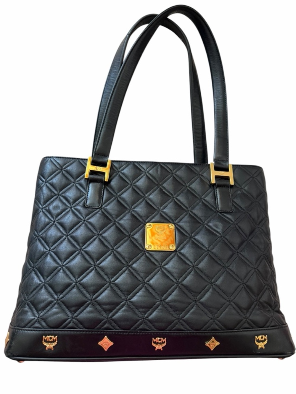 MCM Black Quilted Leather Tote with Gold Hardware